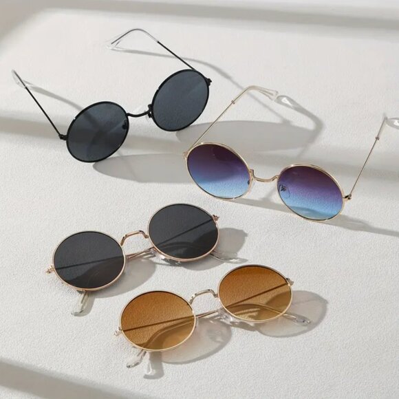 NEW Round Frame Sunglasses, Gold Frame/Blue Gradient Lens, SINGLE PAIR - Picture 2 of 7